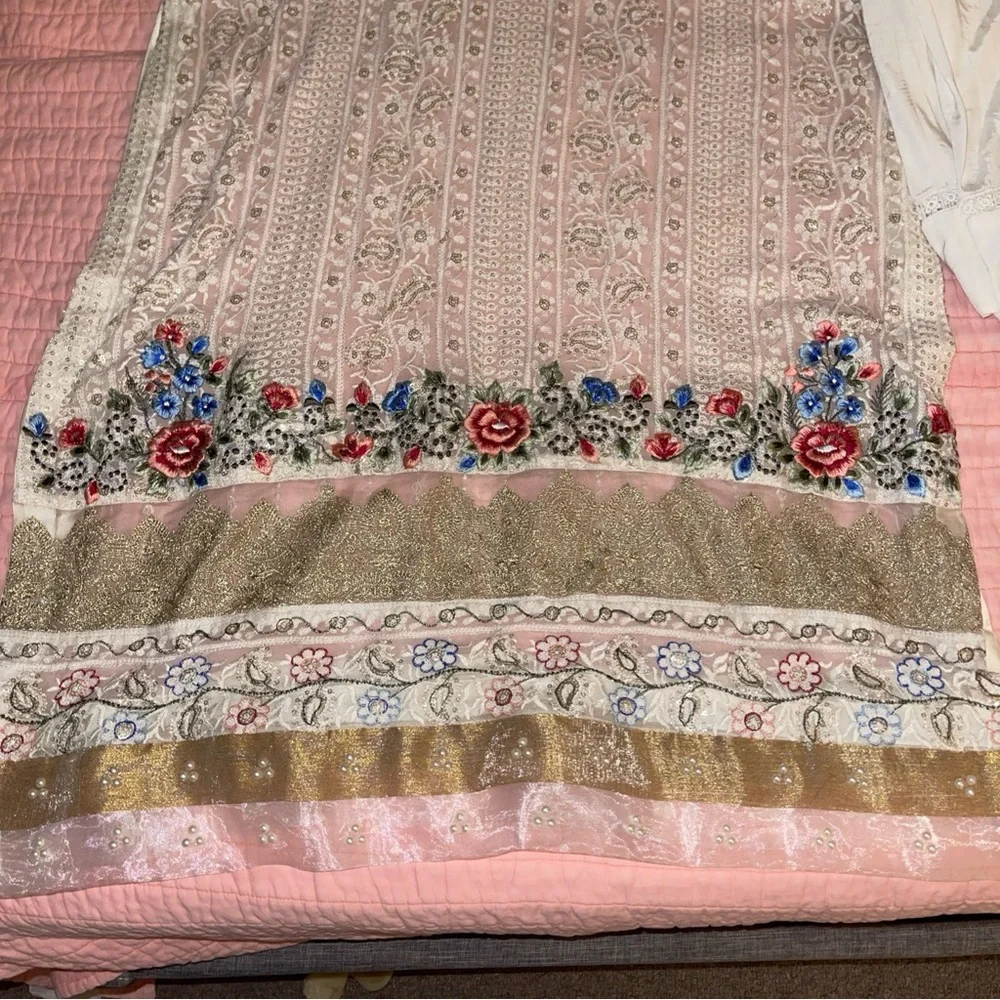 Pakistani Ruzal white/multicolor Slip Dress Fancy Formal party / Wedding Suit - Picture 10 of 17